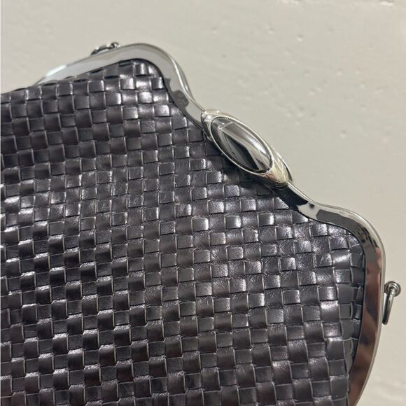 Genuine Woven Leather Handmade Custom Push Lock Metal Frame Handbag, Crossbody - Picture 14 of 16